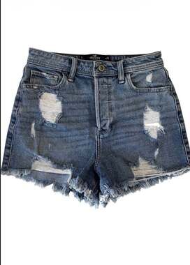 Hollister Ultra High-Rise Distressed Mom Shorts Blue Size 3 W26